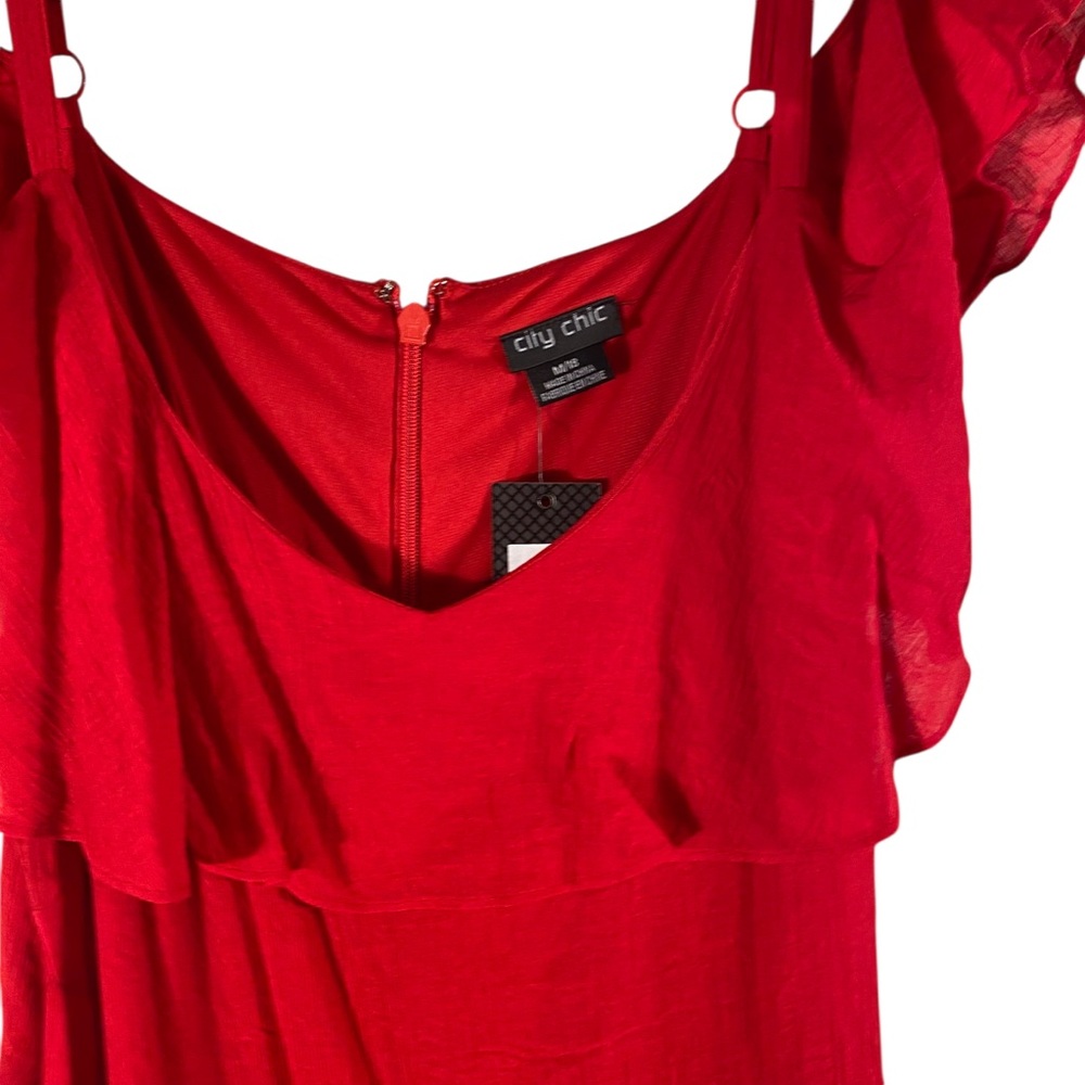 City Chic Romance Tie Red Off-Shoulder Dress NWT - Picture 7 of 12